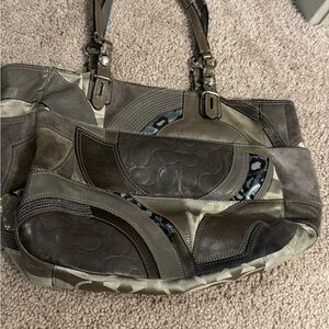 Coach Patchwork Shoulder Bag - Gray & animal print. Silver hardware
